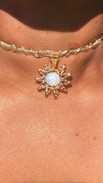 NuDiamonds on Instagram: "Sun Opal Choker 🌞✨ Thank yal again so much for the 20,000 followers I’m holding a giveaway (see other post of info) and a 20% website discount. I can’t thank yal enough and I appreciate everyone so much . This goes to show me hard work pays off, and I’m forever grateful ✨🌞💛 #opal #opalchoker #giveaway #jewelry #crystals #wirewrapped #handmade #trending #worldwide #choker #chokernecklace #art #artist #avantgarde #couture #highfashion #fashion #sun #sunchoker #original