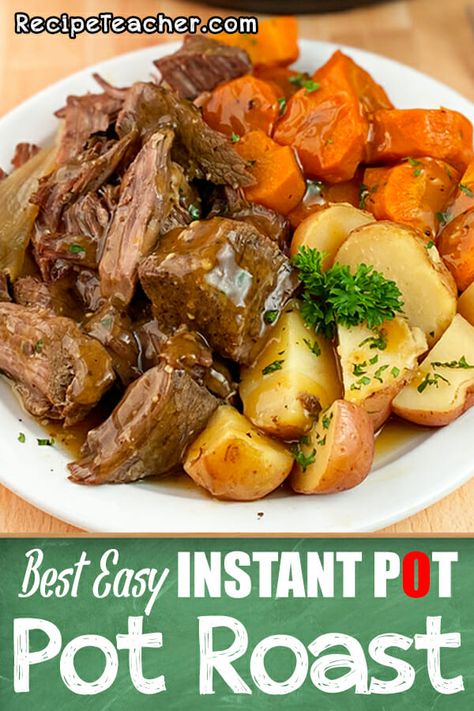 Make the easiest and best Instant Pot pot roast with this delicious recipe. #potroast #instantpot #easyrecipe #beefrecipe Instant Pot Potroast Roast, Instapot Potroast Easy, Instant Pot Beef Pot Roast Recipe, Instant Pot Roast And Potatoes Easy, Insta Pot Beef Roast Easy, Pot Roast In Instant Pot Recipe, Instant Pot Potroast, Instapot Beef Recipes Instant Pot, Slow Cook Roast In Instant Pot