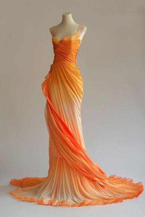 Fire Inspired Dress, Prom Fits, Satin Dresses Casual, Celtic Dress, Gold Sunset, Process Book, Orange Outfits, Got Art, New Prom Dresses