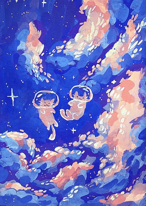 cry🌙 on Twitter: "you are my safe space˚✧₊🌙… " My Safe Space, Cats In Space, Arte Peculiar, Fluffy Clouds, Whimsical Cats, Blue Art, Safe Space, Funky Art, Art Plastique