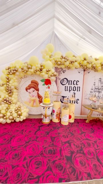 Belle Themed Birthday Party, Belle Birthday Party Decorations, Princess Belle Party Decorations, Princess Belle Party, Belle Birthday, Decorations Balloons, Princess Belle, Birthday Themes, Balloon Decorations Party