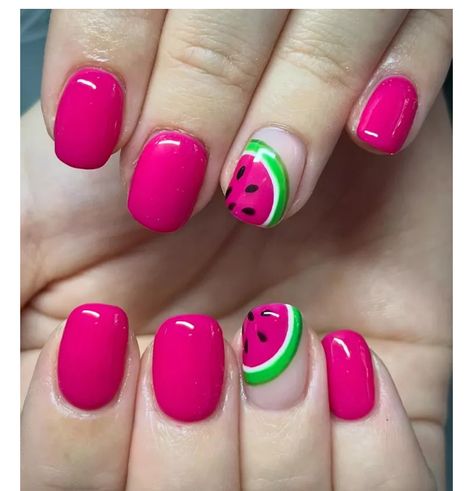 Fruit Nails Short, Melon Nails, Watermelon Nail Designs, Watermelon Nail, Watermelon Nail Art, Fruit Nail Designs, Fruit Nails, Mani Ideas, Fruit Nail Art