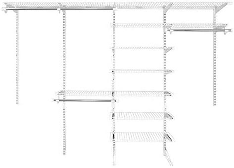 Amazon.com: Rubbermaid FastTrack Closet Kit, White, 6-10 Ft., Wire Shelving Kit with Expandable Shelving and Telescoping Rods, Custom Closet Organization System, Easy Installation : Home & Kitchen Wire Closet Organizers, Closet Organization System, Elfa Closet, Wire Closet Shelving, Custom Closet Organization, Organizing Solutions, Closet Organizer With Drawers, Pantry Laundry, Closet Kits