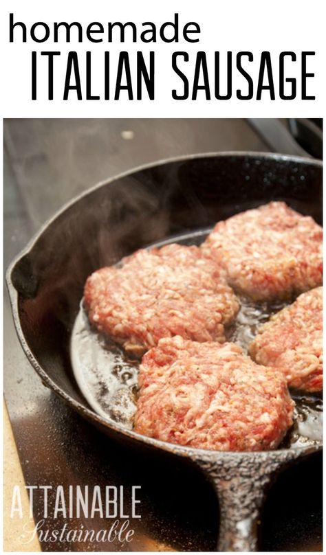 Making your own Italian sausage is surprisingly easy. Start with fresh ground pork, add some spices and a splash of wine and you're ready to cook breakfast! Italian Sausage Patties Recipes, Fresh Pork Sausage Recipes, Italian Sausage Patties, Spicy Italian Sausage Recipe, Breakfast Italian, Italian Sausage Recipe, Attainable Sustainable, Homemade Italian Sausage, Making Sausage