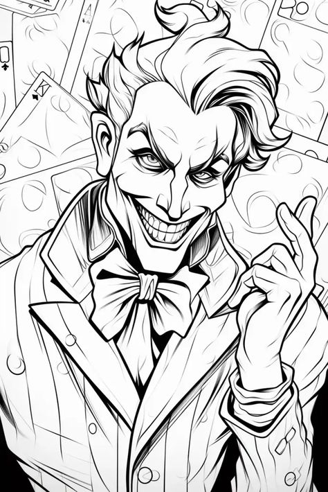 Joker Coloring Pages, Superhero Sketches, Neon Tattoo, Joker Drawings, People Coloring Pages, 1950s Pinup, Skull Coloring Pages, Tattoo Zeichnungen, Posca Art