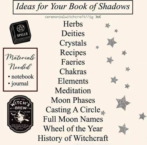 Book Of Shadows Title Page Ideas, Book Of Shadows Table Of Contents, Book Of Shadows Ideas, History Of Witchcraft, Witchcraft Grimoire, The Book Of Shadows, Shadow Book, Wicca Recipes, Psychic Development Learning