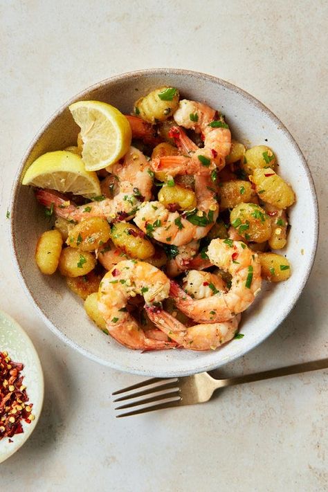 One-Pan Shrimp Scampi with Crispy Gnocchi | Melissa Clark on NYTimes Cooking Shrimp Gnocchi, Crispy Gnocchi, Scampi Sauce, Melissa Clark, Gnocchi Recipe, Potato Gnocchi, Gnocchi Recipes, Nyt Cooking, Shrimp Scampi