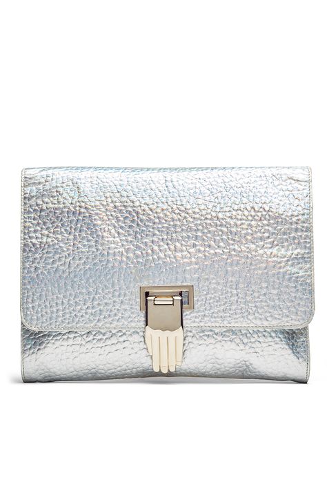 Silver Metallic Leather Clutch by Opening Ceremony #RTRxDesignLoveFest Silver Leather Clutch, Green Wedding Suit, Linen Dresses Summer, Silver Handbag, Metallic Handbags, Silver Clutch, Metallic Purse, Accessories Silver, Summer Linen Dresses