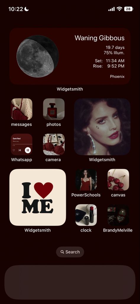 Dark Red Homescreen Wallpaper, Home Screen Layout Iphone Aesthetic Red, Red Wallpaper Iphone Ios 16, Dark Red Theme Wallpaper, Dark Red Ios 16 Wallpaper, Dark Red Homescreen Ideas, Vampire Iphone Theme, Dark Red Phone Aesthetic, Home Screen Ideas Lana Del Rey