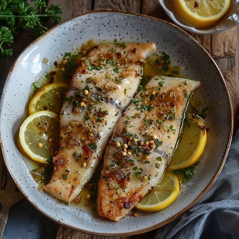 🇫🇷 Filets de Sole au Citron et Persil (Sole Fillets with Lemon and Parsley) Looking for a light and elegant fish dish? This classic French recipe, Filets de Sole au Citron et Persil, is perfect for a summer meal! ☀️ Ingredients: 4 sole fillets 2 lemons (1 for juice, 1 for zest) 3 tbsp butter 2 tbsp chopped fresh parsley Salt and freshly ground black pepper Instructions: Season the sole fillets generously with salt and pepper. In a small saucepan, melt the butter over low heat. Add the lem... Seafood Healthy, Sole Fish, French Recipe, Dinner Plans, Summer Meal, Dinner Plan, Sweet Home Alabama, French Food, Fish Dishes