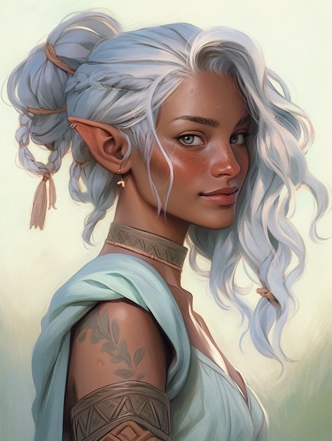 Girly Dnd Character, Aasimar Female Sorcerer, D&d Eladrin, Poc Fantasy Art, Winter Eladrin Female Dnd, Hexblood Character Art, Dnd Character Design Female Elf, Midjourneyart Girl, Elven Art