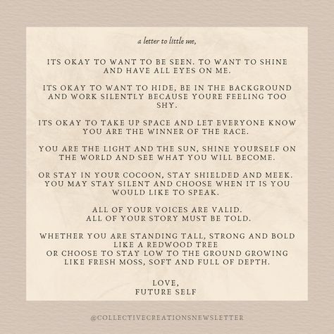 In honor of #InternationalDayOfTheGirl, we wrote letters to our younger selves, the little girls still inside us 🥹💜 Have YOU ever written a letter to your younger self? What would you want to say to that precious human? We also want to honor the more than 122 million girls around the world who are denied access to the very education that would enable them to one day write letters like these. Here are some great women-led and/or girl focused organizations to follow: @youngwomenempowered @... Letter To My Younger Self, To My Younger Self, Younger Self, Write Letters, Letter To Yourself, Great Women, Everyone Knows, A Letter, All About Eyes