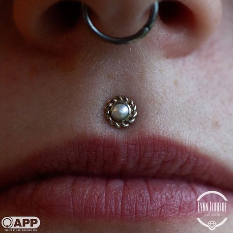 Anatometal "Purity" end with white gold and pearl Piercing Medusa, Medusa Piercing Jewelry, Philtrum Piercing, Medusa Piercing, Jewelry Pearl, Body Piercings, Stretched Ears, Piercing Jewelry, Pearl Jewelry