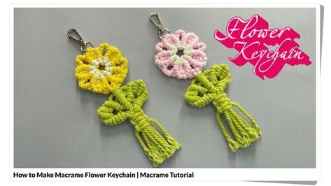 Macrame Flower Keychain, Macrame Rug, Macrame Nursery, Keychain Macrame, Pola Macrame, Macrame Flower, Macrame Knots Tutorial, Flower Keychain, Handmade Keychains