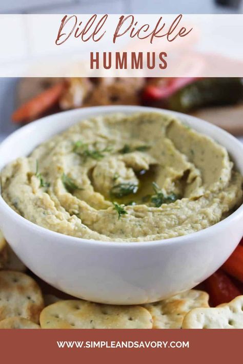 Pickle Hummus Recipe, Dill Pickle Hummus, Pickle Hummus, Dill Hummus, Hummus Flavors, Summer Dip, Hummus Ingredients, Plant Based Recipes Dinner, Plant Based Dinner