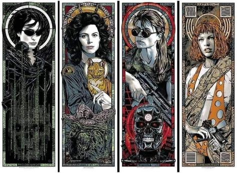 Nocturnal Cult | The 4 Cyberpunk Knights 🕋🚨 Sarah Connor Terminator, Leeloo Fifth Element, Ripley Alien, Sarah Connor, Arte Alien, Aliens Movie, Fifth Element, Movie Poster Art, The Matrix