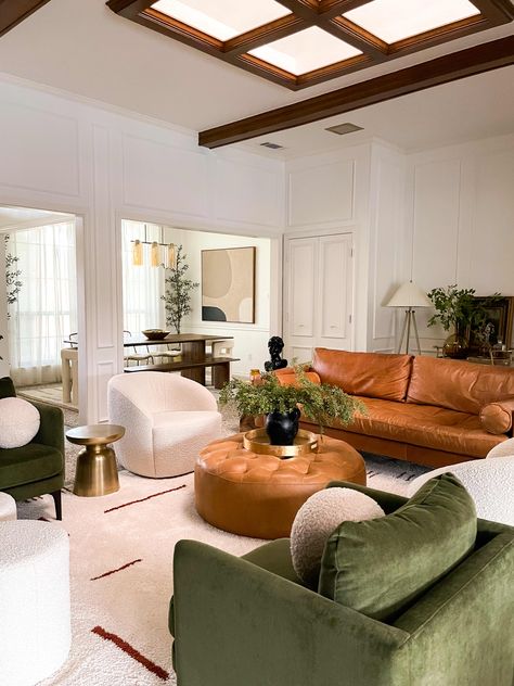 This Texas Home Mixes Different Styles Masterfully | Apartment Therapy Printed Accent Chairs, Green Sofa, Beautiful Sofas, Texas Homes, Historic Home, Small Living Room, Small Living, Living Room Lighting, Sofa Design