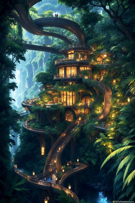 Fantasy House Concept Art, Fantasy Buildings, Beautiful Tree Houses, Fantasy Things, Bangunan Minecraft, Fantasy Homes, Fantasy House, Fantasy Castle, Fantasy City