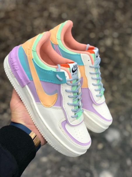 Colorful Nikes, Purple Nike Shoes, Custom Tennis Shoes, Colorful Nike, Recycled Shoes, Pastel Shoes, Custom Sneakers Diy, Af1 Shoes, Trendy Shoes Sneakers