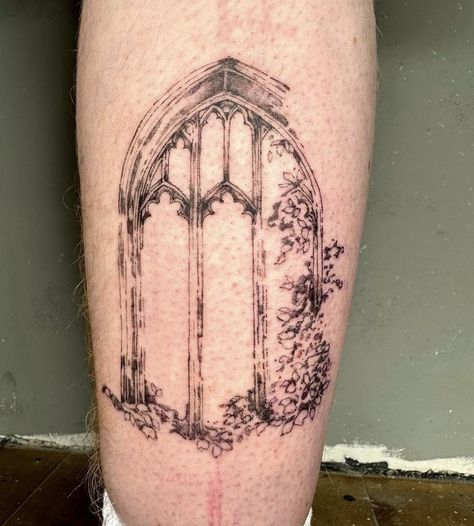 Gothic Windows Tattoo, Gandalf Tattoo, Gothic Tattoo Ideas, Garden Tattoos, Gothic Tattoo, Botanical Tattoo, Aesthetic Tattoo, Dream Tattoos, Dope Tattoos