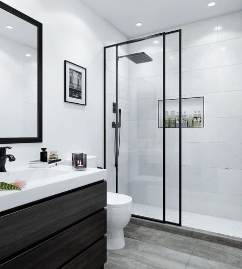 Modern Bathroom Plan, Bath Shower Doors, Steam Room Shower, Shower Glass Door, Black Shower Doors, Bathroom Shower Doors, Framed Shower Door, Full Bathroom Remodel, Shower Glass