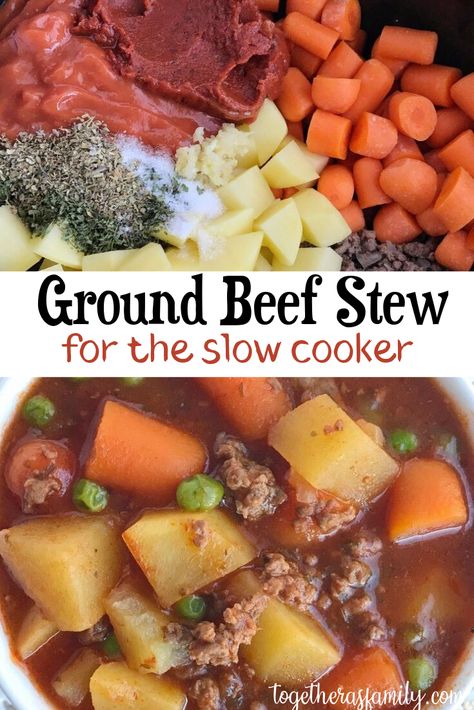 Ground Beef Stew Recipes, Ground Beef Stew, Ground Beef Stews, Slow Cooker Ground Beef, Beef Potatoes, Hamburger Stew, Crockpot Recipes Beef Stew, Beef Stew Crockpot, Potatoes Carrots