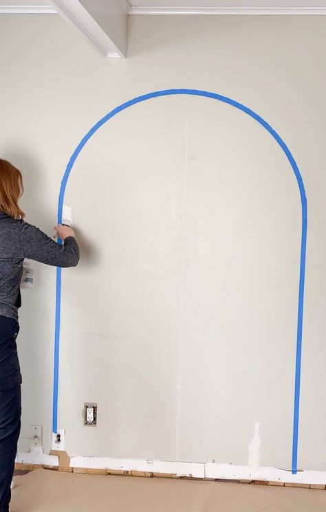 DIY painted wall arch tutorial – So easy, can be completed in 1 day! Painting Different Walls, Painted Arch Decor, Painted Arched Doorway, Arched Painted Wall Bedroom, Painted Arch With Floating Shelves, Painted Archways In Homes, Textured Paint Walls Living Rooms, Painted Arch In Nursery, Arch On The Wall