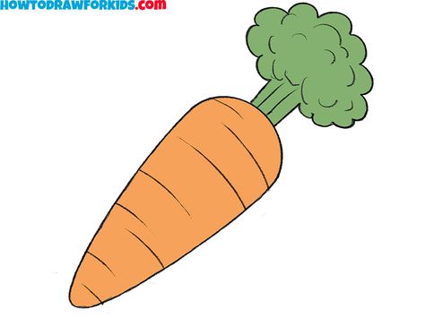 Carrot Drawing Easy, Draw A Carrot, Draw Vegetables, Kids Drawing Ideas, Carrot Drawing, Drawing Nose, Draw Food, Food Artwork, Easy Drawing Tutorial