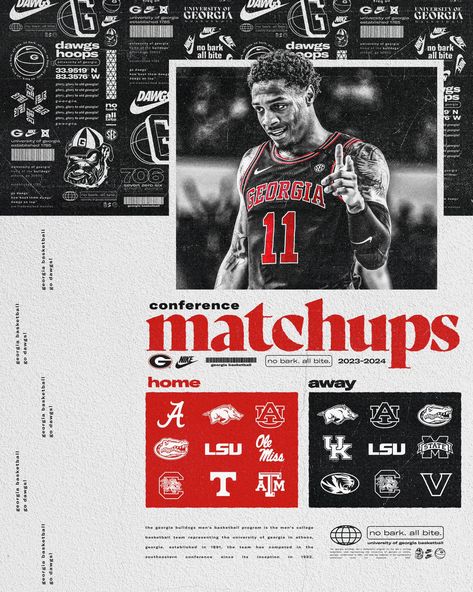 Georgia Basketball, Sports Graphics Basketball, Recruiting Graphics Basketball, College Basketball Graphic Design, Podcast Design, College Sports Graphics, Gameday Sports, Nba Gameday Graphics, Sport Posters