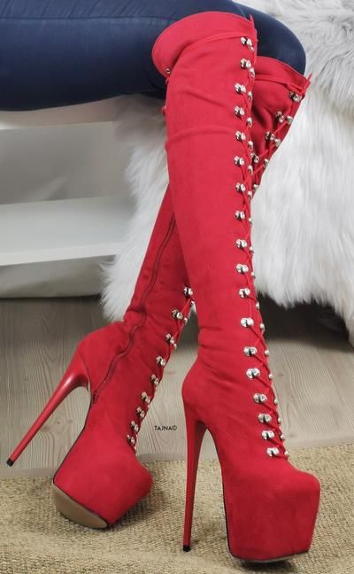 Red Black Patent High Heel Booties – Tajna Club High Heel Stiefel, High Heel Platform, Red High, Long Boots, Thick Heels, Red Suede, Photo Colour, Heel Boots, Thigh High Boots