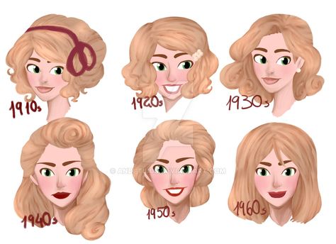 1920s Hair Drawing, Vintage Hairstyles Drawing, 50s Hairstyles Drawing, 20th Century Hairstyles, 60s Hairstyles Men, 1960s Hair Setting Pattern, 1910 Hairstyles, 1930s Hair Setting Pattern, Hairstyle 1940