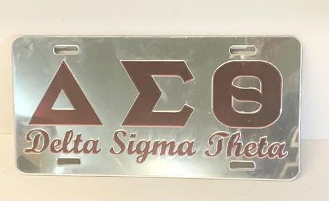 Mirror Background, Theta Sorority, Delta Sigma Theta Sorority, Red Letters, Silver Background, Car Tag, Delta Sigma Theta, License Plates, Sorority