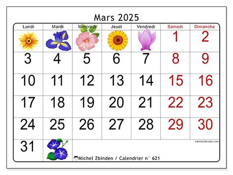 Calendrier mars 2025 : Fleurs (n° 621) - Michel Zbinden FR Lund, Mars