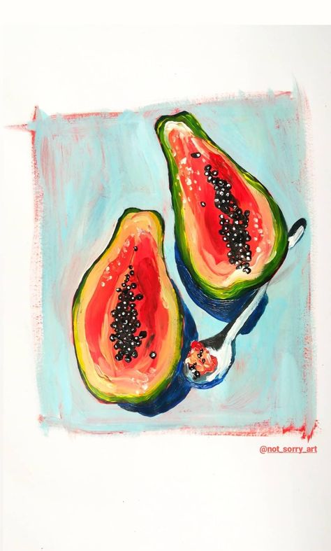 Papaya Still Life, Papaya Painting Acrylic, Papaya Art, Abstract Fruit, Acryl Painting, Fashion Figure, Fashion Figure Drawing, Fruit Illustration, Abstract Line Art