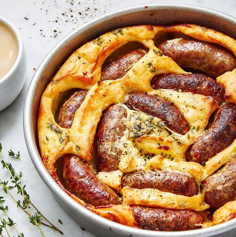 Toad in the Hole - Toad In The Hole Recipe Toad In The Hole Recipe, Traditional English Food, Yorkshire Pudding Batter, English Dishes, Sunday Dinner Ideas, Yorkshire Pudding Recipes, British Cooking, Toad In The Hole, British Dishes