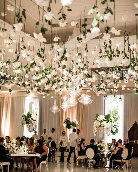 International Event Company on Instagram: “Individual blooms were suspended from the ceiling to create the perfect dance floor ambiance (Photography: @samuellippkestudios | Planning:…” Luxury Celebration, Monarch Beach Resort, Wedding Ceiling, Rustic Wedding Decorations, Wedding Reception Ideas, Wedding Vintage, Mod Wedding, Glamorous Wedding, Reception Ideas