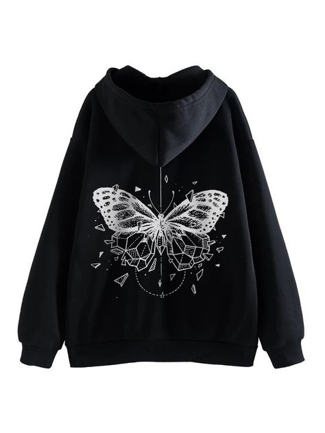 Hoddies Outfits, Stylish Hoodies, Unique Hoodies, Women Sweatshirts, Lined Hoodie, Shirt Print Design, Printed Drawstring, Fashion Design Clothes, The Butterfly