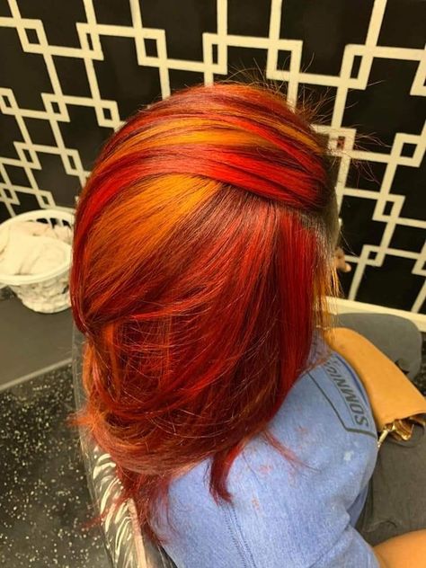 African American Hair Color Ideas, Burnt Orange Hair On Black Women, Two Tone Hair Color Ideas Black Women, Fall Hair Styles, Sunset Hair Color, Colored Hairstyles, Hair Stripes, Sister Locks, Black Ponytail