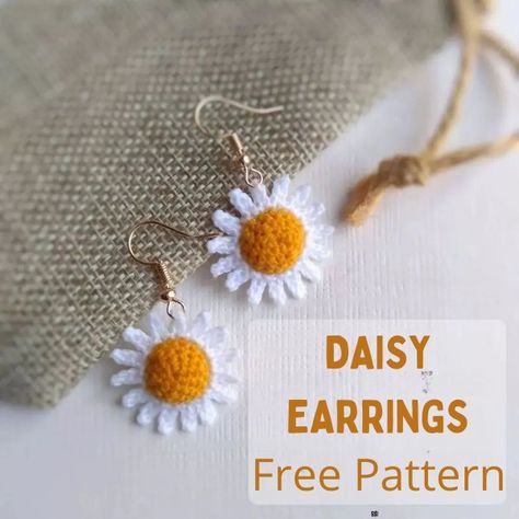 Motif Mandala Crochet, Free Form Crochet, Earrings Patterns, Crochet Jewelry Patterns, Crochet Earrings Pattern, Crochet Mandala Pattern, Crochet Daisy, Crochet Simple, Daisy Earrings