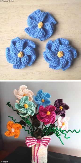 Knit Flowers Free Pattern Easy, Small Knitted Flowers Free Pattern, Knit Flowers Free Pattern, Knitted Flowers Free Pattern Easy, Free Knitted Flower Patterns, Flower Knitting Pattern, Knitted Flowers Free, Paper Hyacinth Flowers, Paper Hyacinth