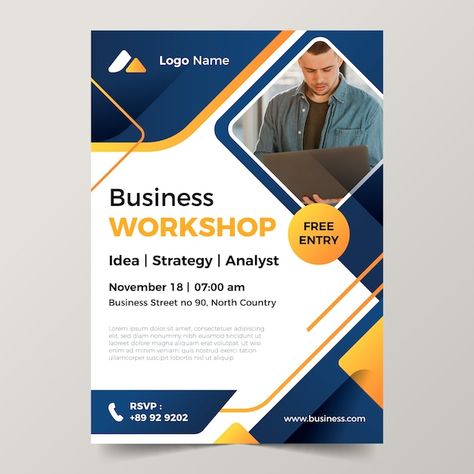 Vector gradient business workshop vertic... | Premium Vector #Freepik #vector #vertical-poster #workshop-poster #gradient-poster #vertical Workshop Template, Workshop Poster, Gradient Poster, Business Workshop, Vector Gradient, North Country, Vertical Poster, Poster Template, Media Post