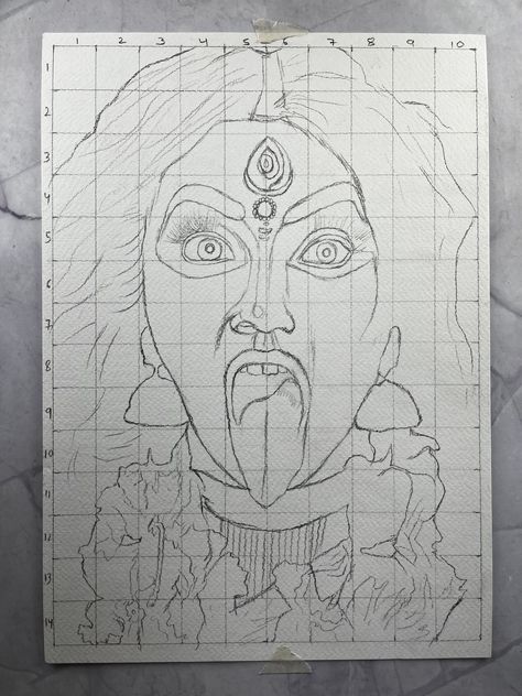 Grid Line Drawing, Kali Drawing Art, Kali Puja Drawing, Maa Kali Sketch, Maa Durga Drawing Sketch, Mahabharat Drawing, Durga Maa Drawing, Maa Drawing, Iphone Wallpaper King