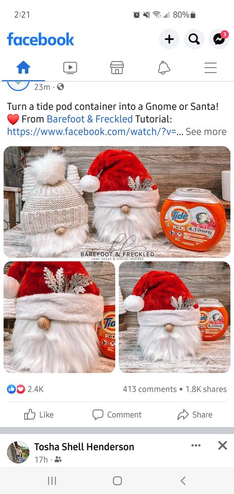 Santa Tide Pod Container, Gnome Made From Tide Pod Container, Tide Pod Gnomes, Spray Foam Crafts Ideas, Tide Pod Container Gnome, Tide Pods Container Crafts Ideas, Tide Pods Container Crafts, Detergent Bottle Crafts, Tide Pods Container