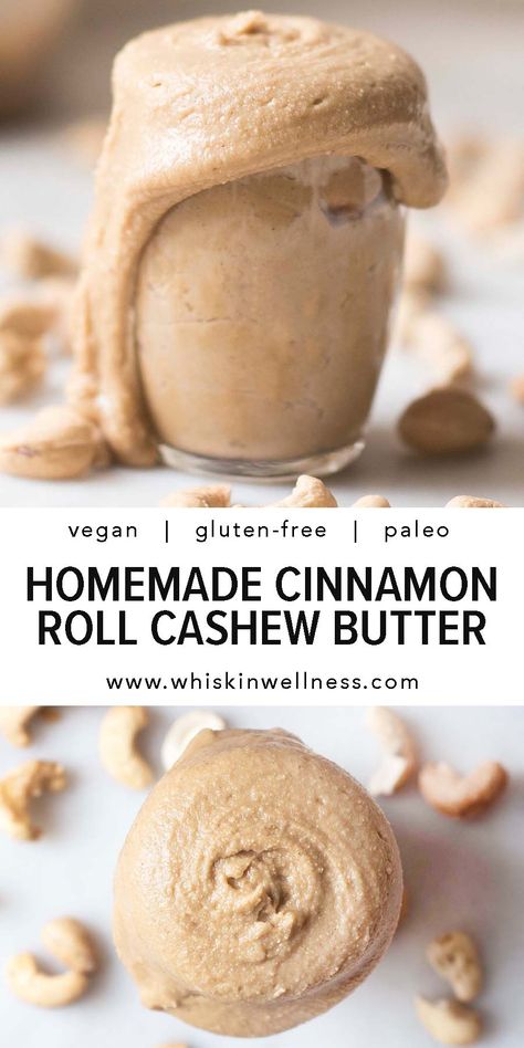 Whip up this creamy cashew butter that tastes just like a sweet, gooey cinnamon roll for a treat that's vegan, gluten-free, and paleo. Cashew Butter Recipe, Homemade Cinnamon Roll, Nut Butter Recipes, Cashew Recipes, School Meals, Nutritious Recipes, Cashew Butter, Grass Fed Butter, Peanut Free