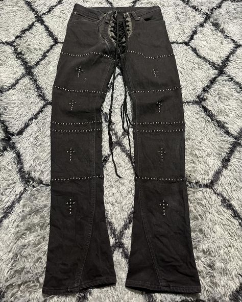 buyselldm | IfSixWasNine Cross Studded SBCM Lace-Up Jeans •Gently Used •Size: 29 •From Japanese label IfSixWasNine, the sister brand to LGB. These… | Instagram Stud Jeans, Studded Jeans, Mall Goth, Lace Up, Lace, Outfit Inspo, Closet, Clothes, Instagram