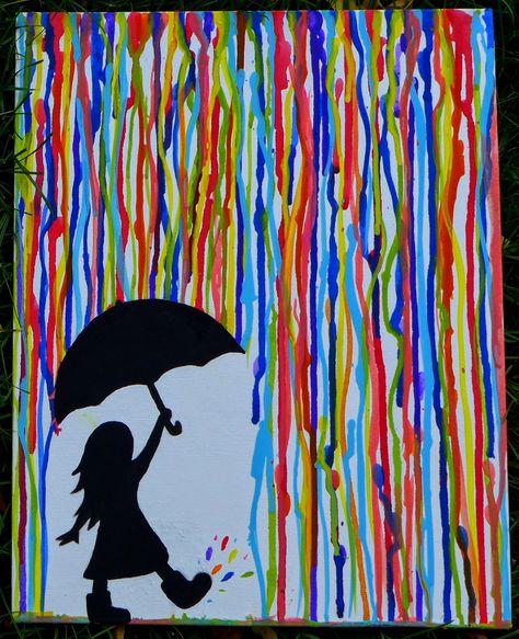 An Easy Acrylic Painting for Beginners Rain Painting, Siluete Umane, Crayon Art Melted, Easy Canvas Painting, Crayon Art, Acrylic Painting For Beginners, Simple Acrylic Paintings, Easy Watercolor, Beginner Painting