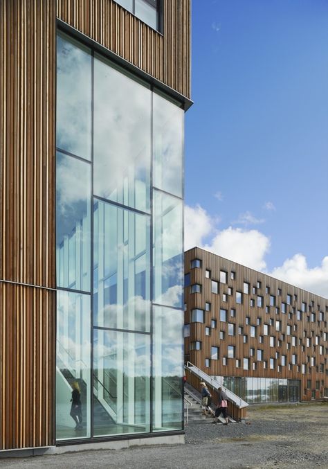 Siberian Larch, SSG Curtain Wall, and beautiful glass - the windows look like holes of sky. Henning Larsen Umea Art Museum Fasad Design, Henning Larsen, Museum Design, Umea, Renzo Piano, Curtain Wall, Glass Facades, Diagram Architecture, Building Facade