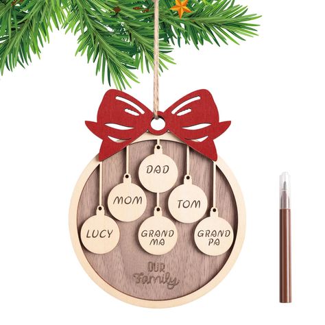 PRICES MAY VARY. 【Upsize & Easy DIY Name】Family ornament is 1/5″ thick, 4.33″ wide x 5.3″ tall, larger than other products and Includes a marker so you and your family can DIY names or pictures on Christmas decorations. 【Beautifully Styled】Green branches and bow tie shaped. Wooden christmas ornaments made of natural wood, handmade, with a smooth surface that is easy to write on and paint, and you don't have to worry about it getting bugs or being damaged. 【Natural Material】 Personalized Christma Diy Family Christmas Ornaments, Diy Personalized Ornaments, Grandkids Ornaments, Diy Wooden Ornaments, Diy Names, Cricut Christmas Ornaments, Wooden Ornaments Diy, Personalized Family Ornaments, Ornaments Christmas Tree