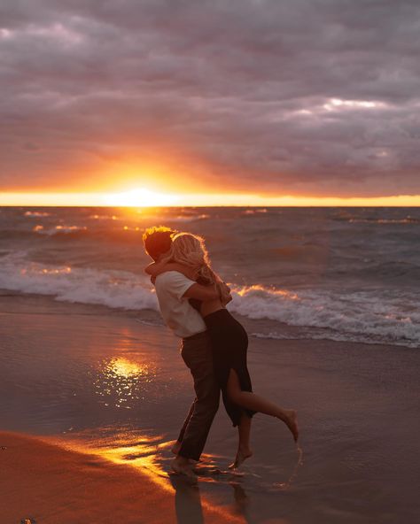 the dreamiest sunset for the cutest proposal ✨💗 The sun really popped off for the last 10 minutes of our session & the seagull at the end??? PAID ACTOR!! I cannot explain how obsessed I am with these two!! Im so so so excited to show more from their proposal!! 💍🤍 The Seagull, Beach Proposal, Beach Engagement Photoshoot, Indiana Travel, Dream Beach, Proposal Engagement, Beach Lovers, Engagement Pictures, Beach Sunset