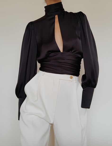 Dark Blue Outfit Aesthetic, Blue Outfit Aesthetic, Dark Blue Outfit, Twin Vibes, Aesthetic Feminine, Dark Academia Fashion Pants, Orseund Iris, Cutout Blouse, Split Long Dress